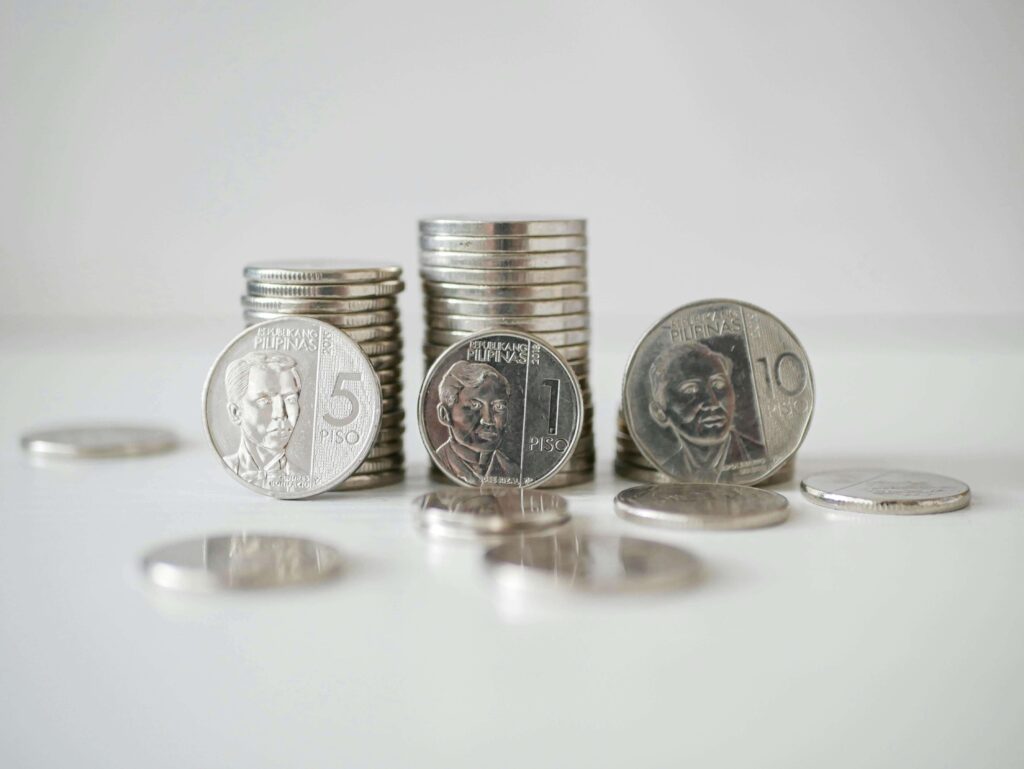 Philippine coins stacked together